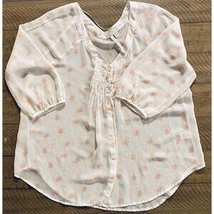 Women’s Lauren Conrad sheer white blouse size XL with hot pink palm trees